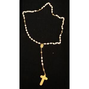 Religious Catholic Rosary MOP Beads Gold Tone